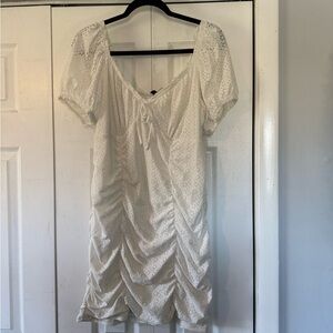 H&M White Eyelet Ruched Mini Dress